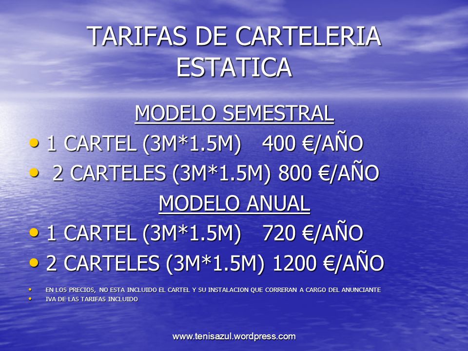 TARIFAS DE CARTELERIA ESTATICA