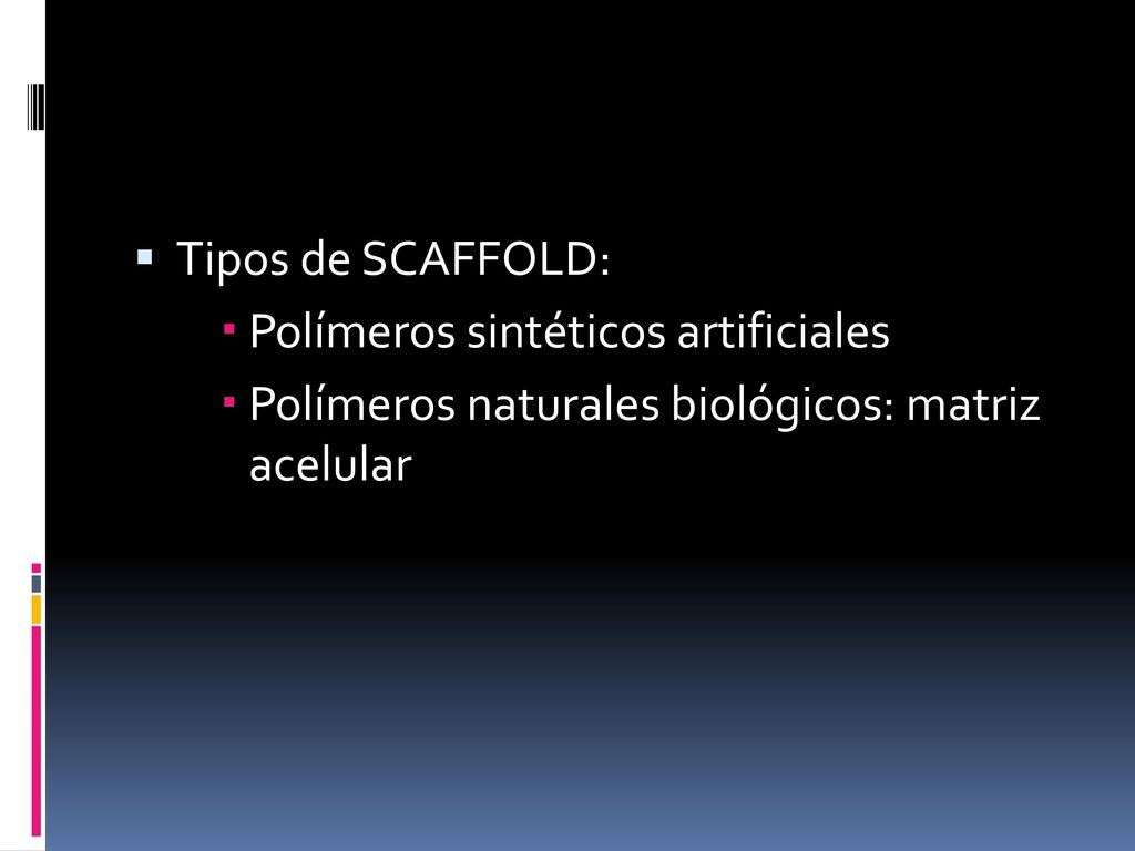 Tipos de SCAFFOLD: Polímeros sintéticos artificiales.