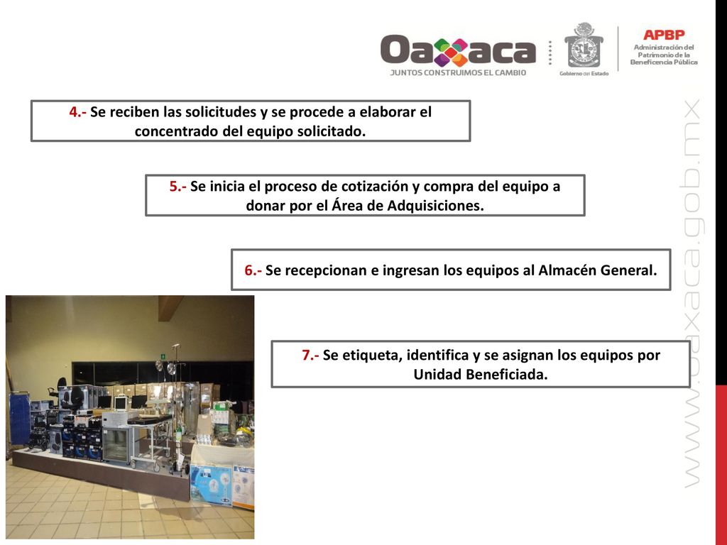 6.- Se recepcionan e ingresan los equipos al Almacén General.