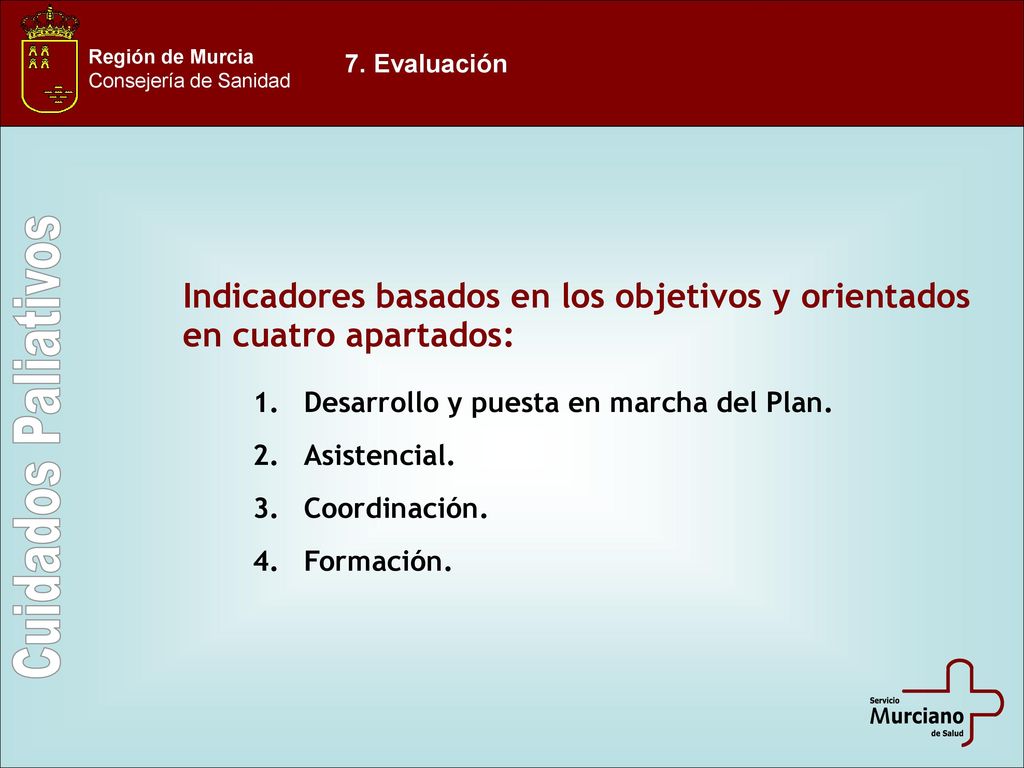 Indicadores basados en los objetivos y orientados en cuatro apartados: