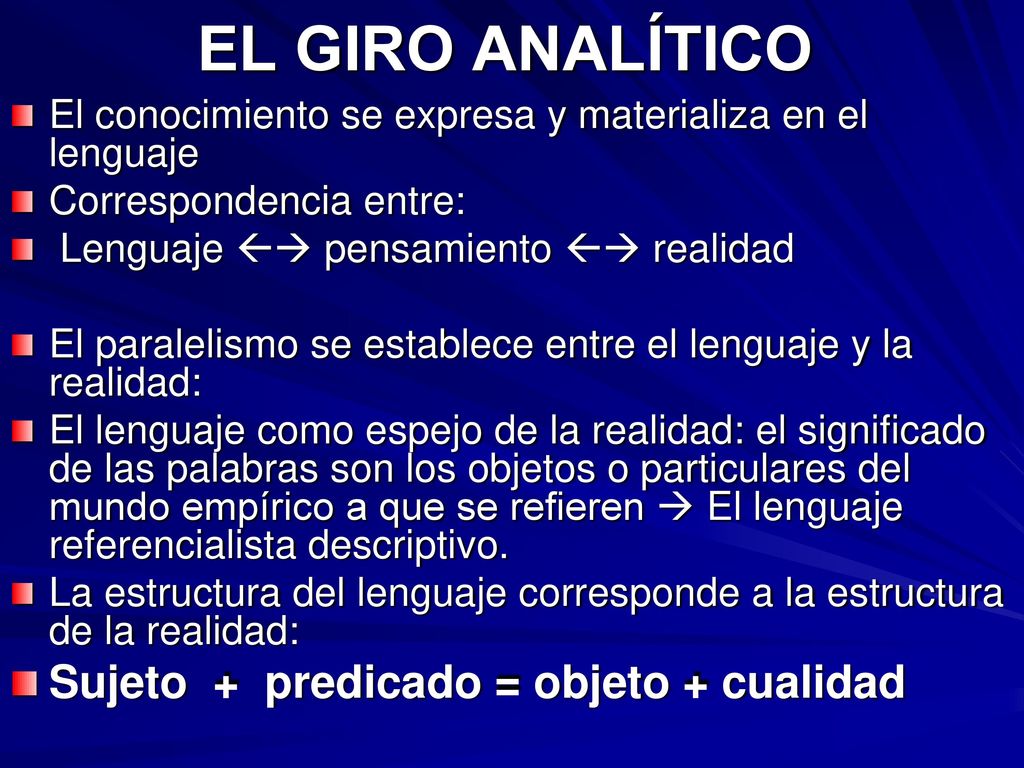 EL GIRO ANALÍTICO Sujeto + predicado = objeto + cualidad