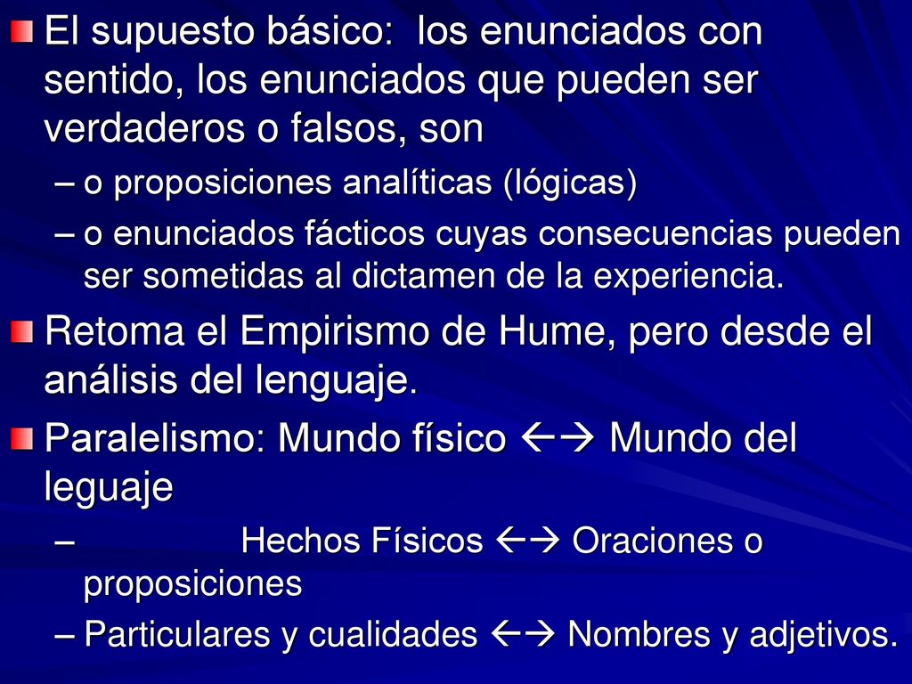 Retoma el Empirismo de Hume, pero desde el análisis del lenguaje.