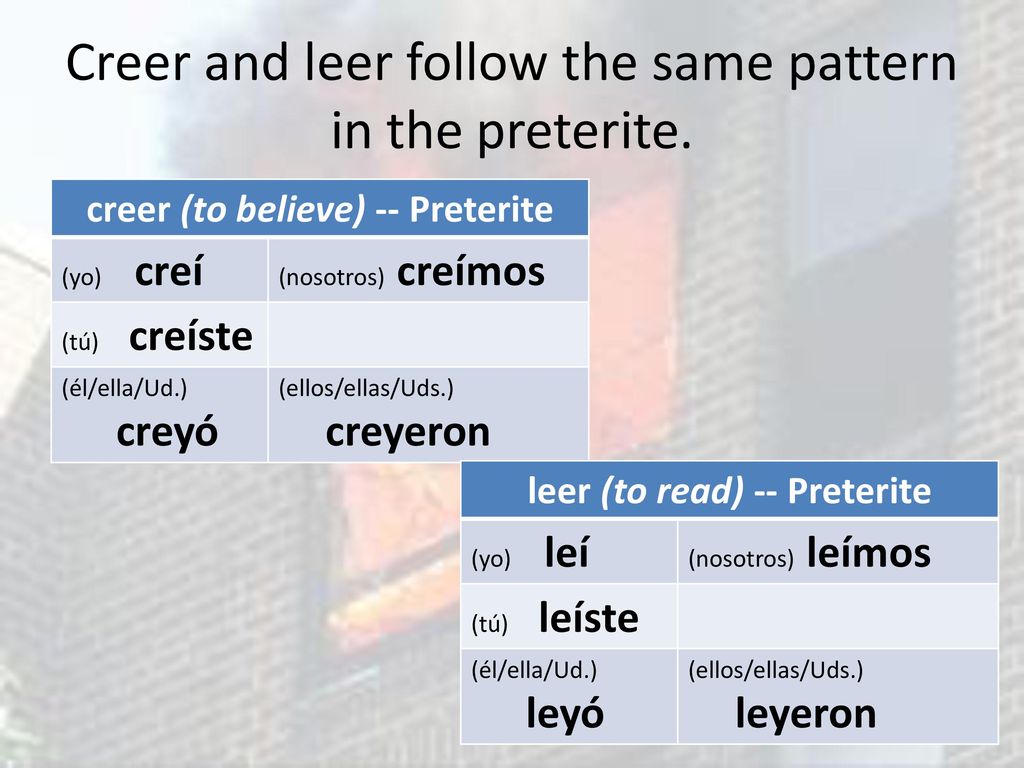 Creer and leer follow the same pattern in the preterite.