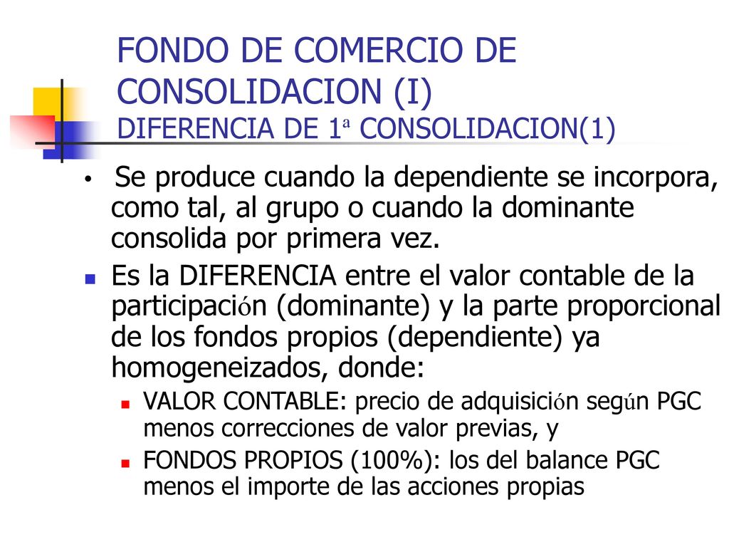 FONDO DE COMERCIO DE CONSOLIDACION (I) DIFERENCIA DE 1ª CONSOLIDACION(1)