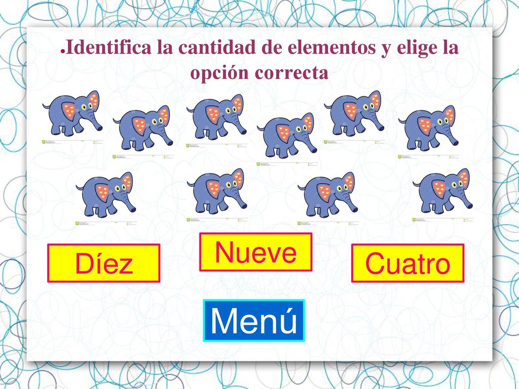 Identifica la cantidad de elementos y elige la opción correcta
