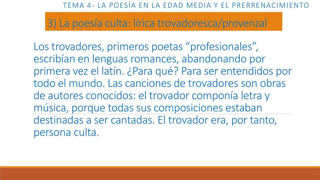 Tema 4- LA POESÍA EN LA EDAD MEDIA Y EL PRERRENACIMIENTO