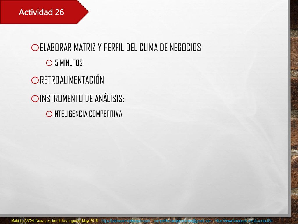 Elaborar Matriz y Perfil del clima de negocios Retroalimentación
