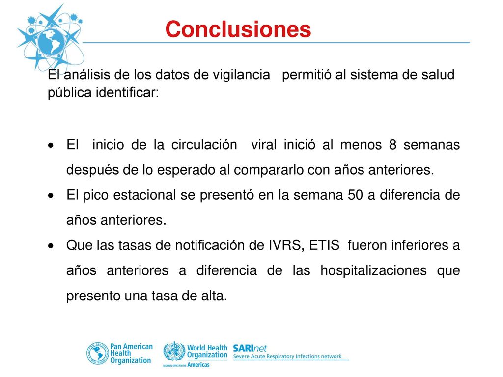 Conclusiones El análisis de los datos de vigilancia permitió al sistema de salud pública identificar: