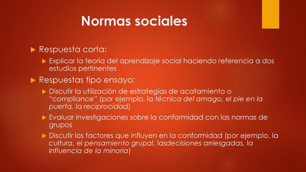 Normas sociales Respuesta corta: Respuestas tipo ensayo: