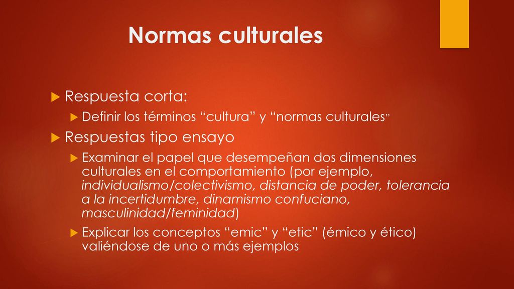Normas culturales Respuesta corta: Respuestas tipo ensayo