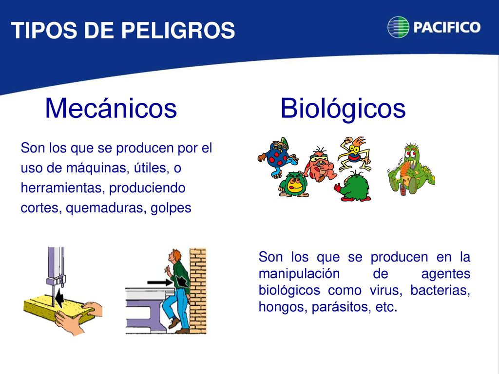 Mecánicos Biológicos TIPOS DE PELIGROS Son los que se producen por el