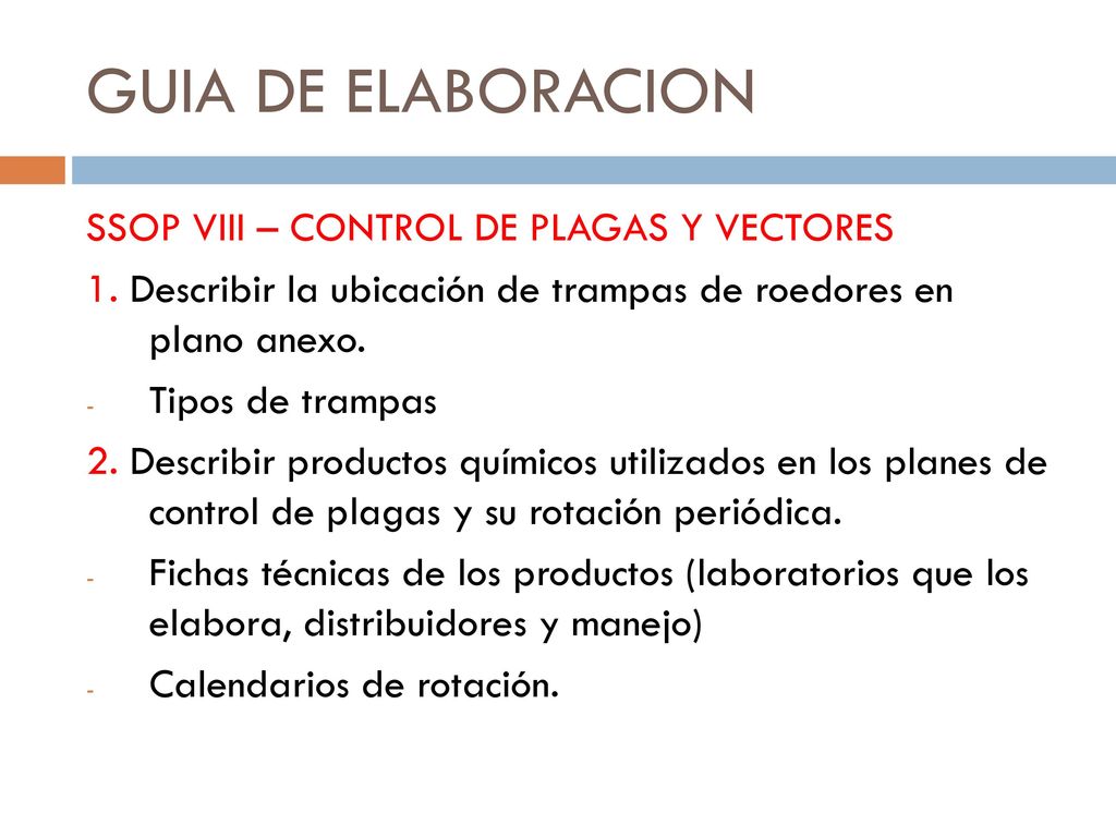 GUIA DE ELABORACION SSOP VIII – CONTROL DE PLAGAS Y VECTORES