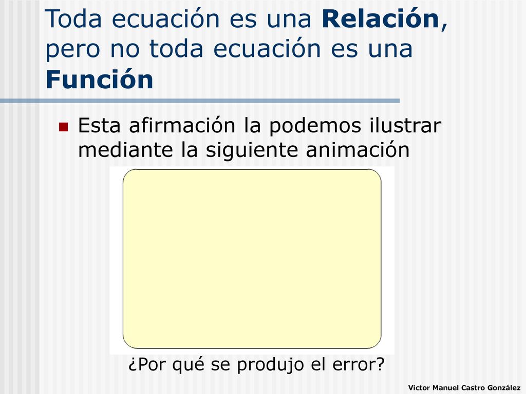 Toda ecuación es una Relación, pero no toda ecuación es una Función