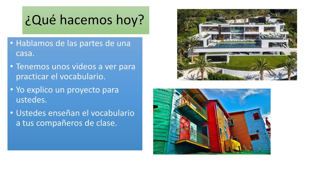 ¿Qué hacemos hoy Hablamos de las partes de una casa.