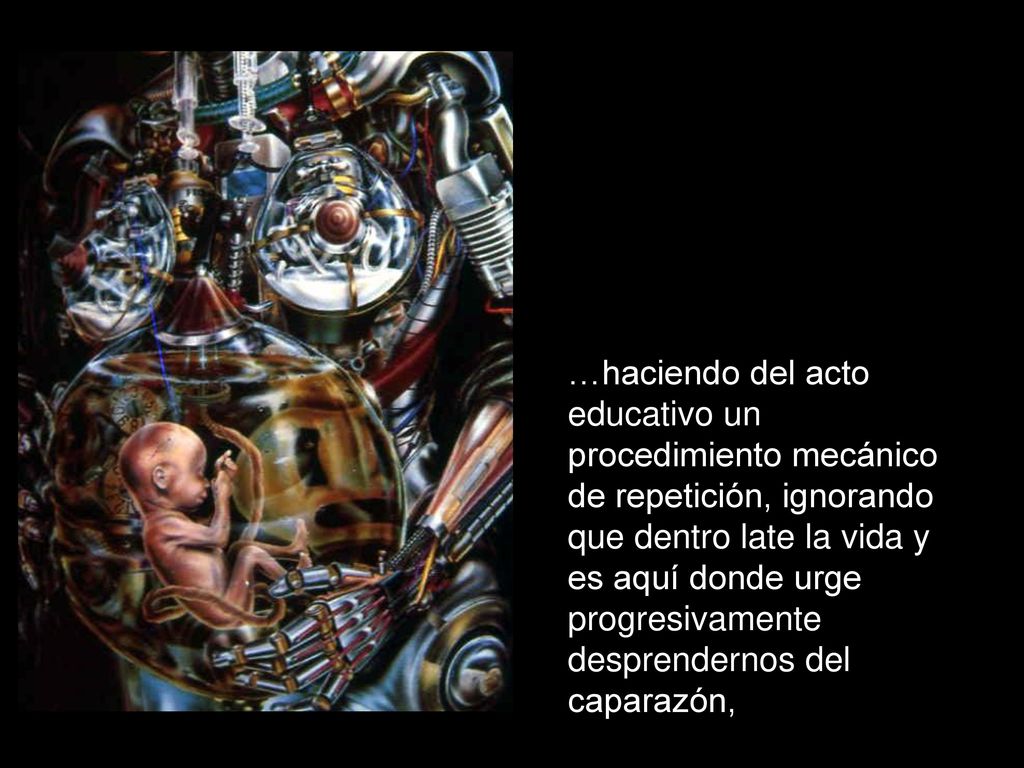 …haciendo del acto educativo un procedimiento mecánico de repetición, ignorando que dentro late la vida y es aquí donde urge progresivamente desprendernos del caparazón,