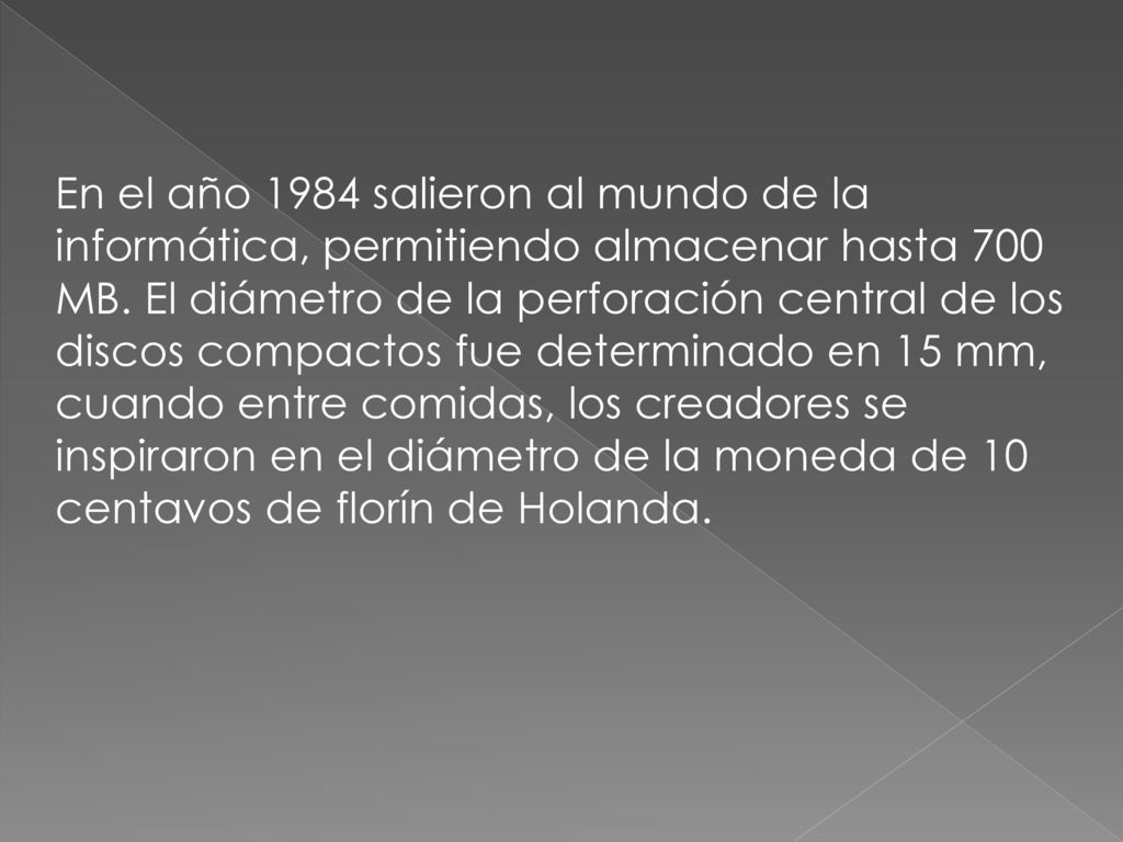 En el año 1984 salieron al mundo de la informática, permitiendo almacenar hasta 700 MB.