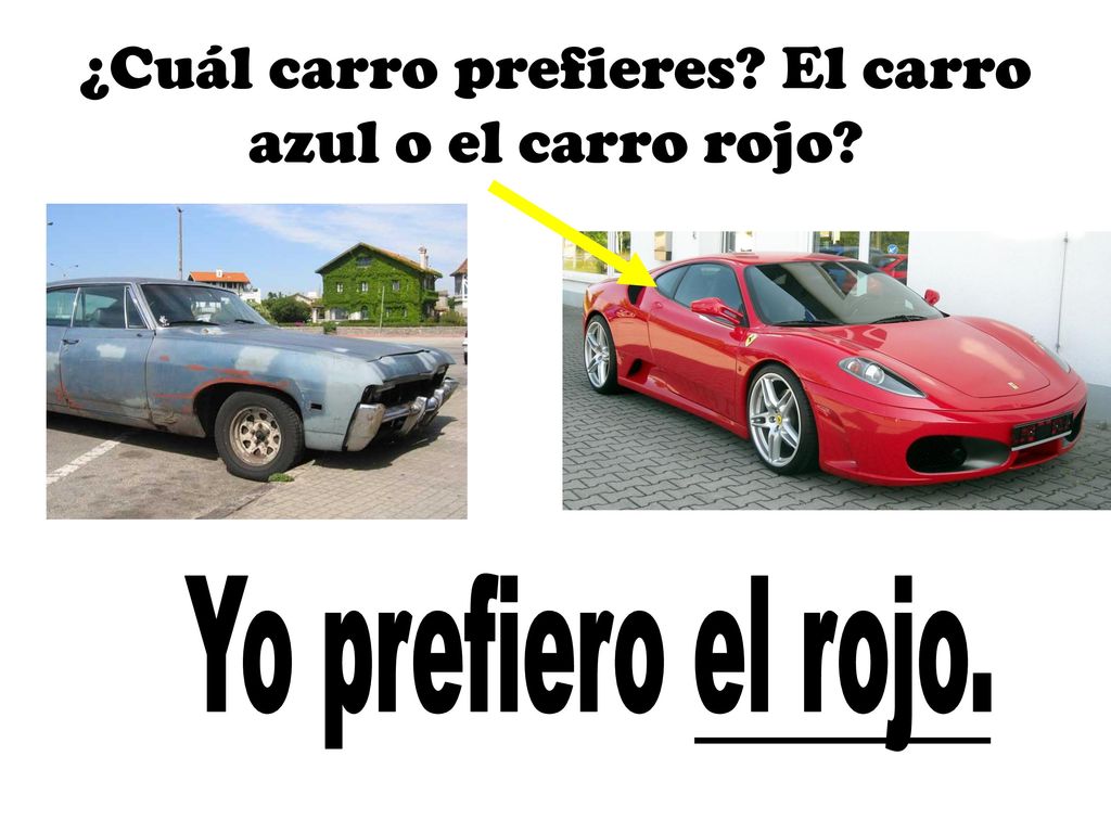 ¿Cuál carro prefieres El carro azul o el carro rojo