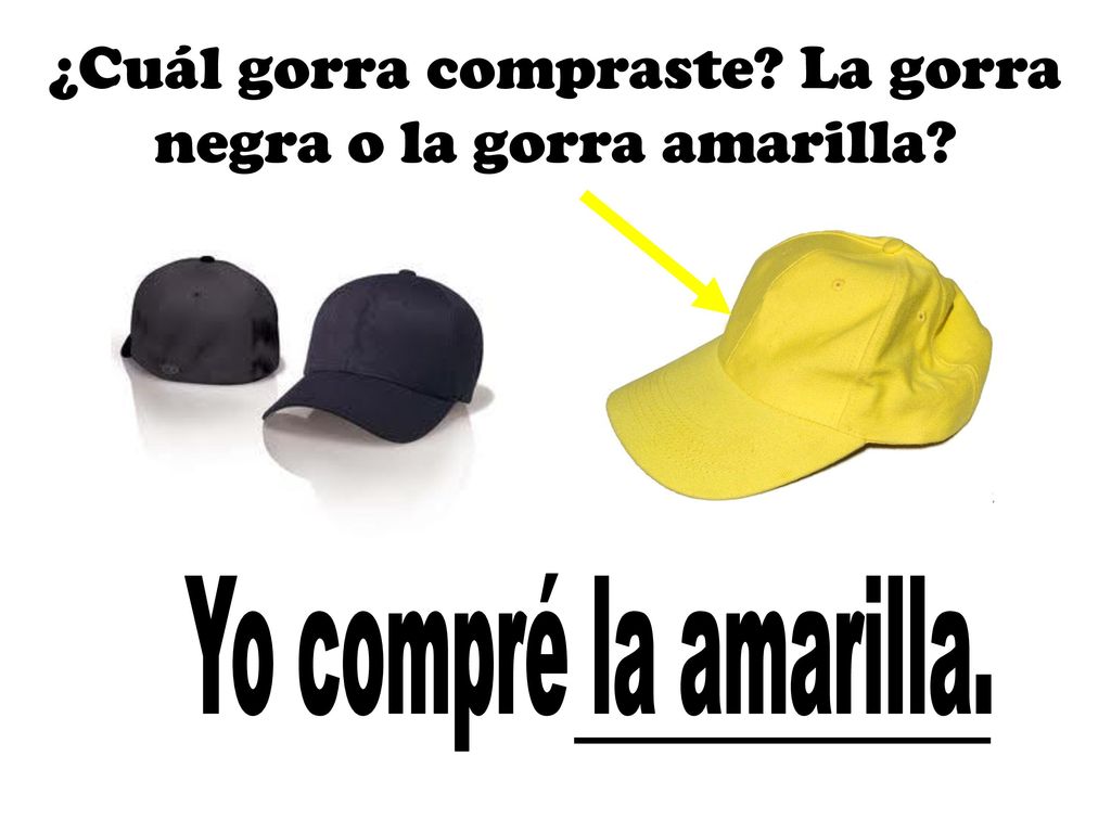 ¿Cuál gorra compraste La gorra negra o la gorra amarilla