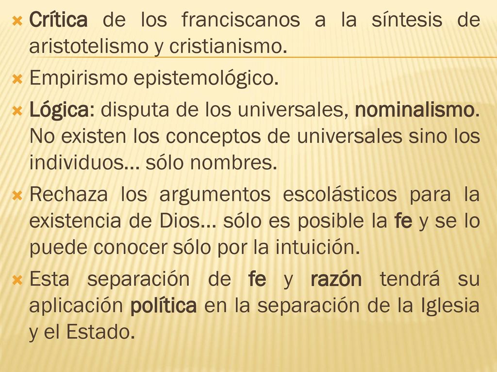 Crítica de los franciscanos a la síntesis de aristotelismo y cristianismo.