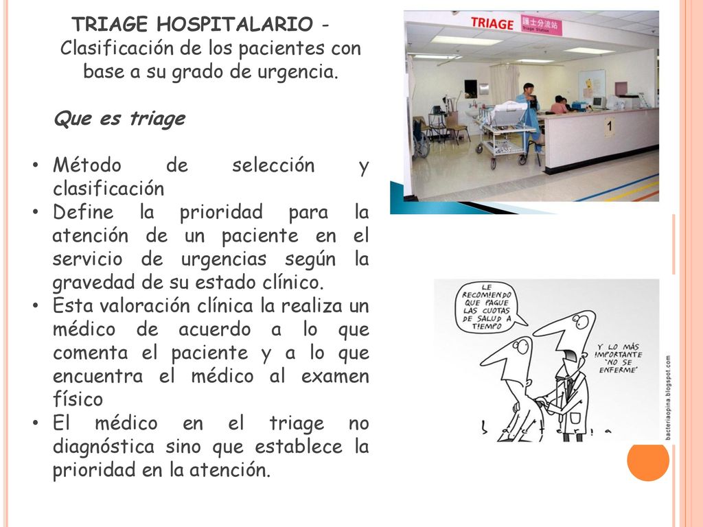 TRIAGE HOSPITALARIO - Clasificación de los pacientes con base a su grado de urgencia.