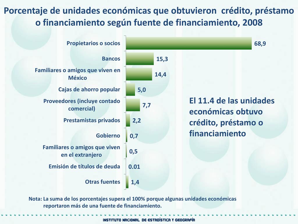 Porcentaje de unidades económicas que obtuvieron crédito, préstamo o financiamiento según fuente de financiamiento, 2008
