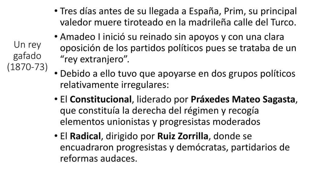 Tres días antes de su llegada a España, Prim, su principal valedor muere tiroteado en la madrileña calle del Turco.