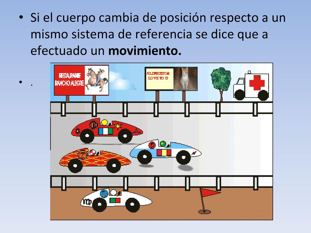 Si el cuerpo cambia de posición respecto a un mismo sistema de referencia se dice que a efectuado un movimiento.