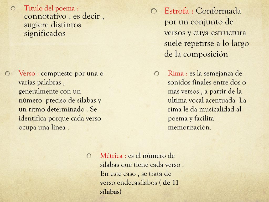 Titulo del poema : connotativo , es decir , sugiere distintos significados