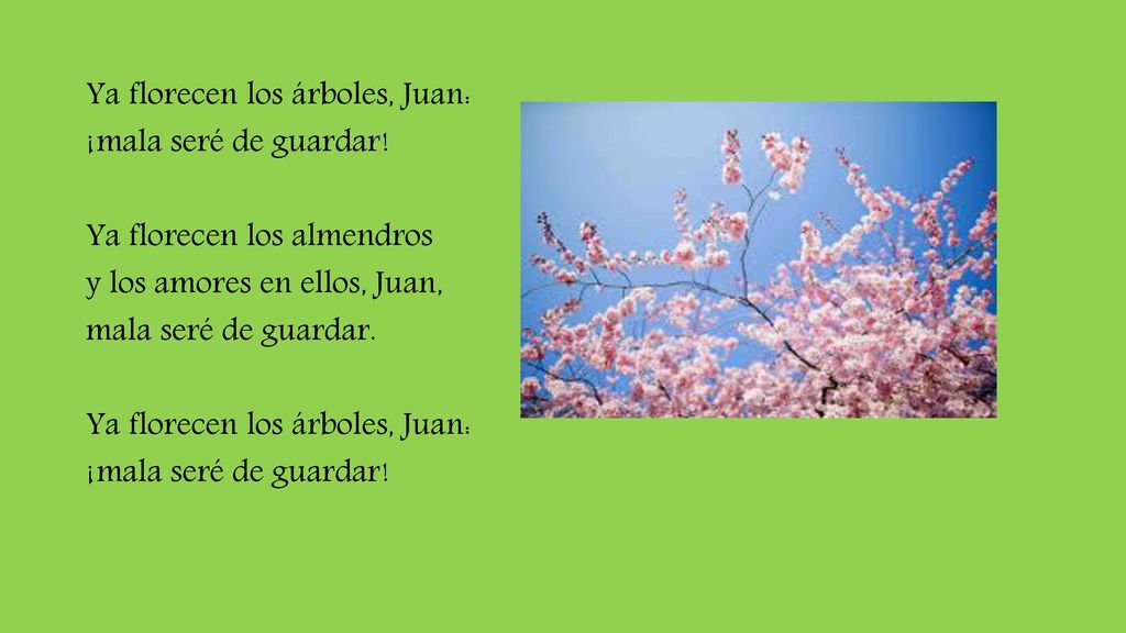 Ya florecen los árboles, Juan: ¡mala seré de guardar