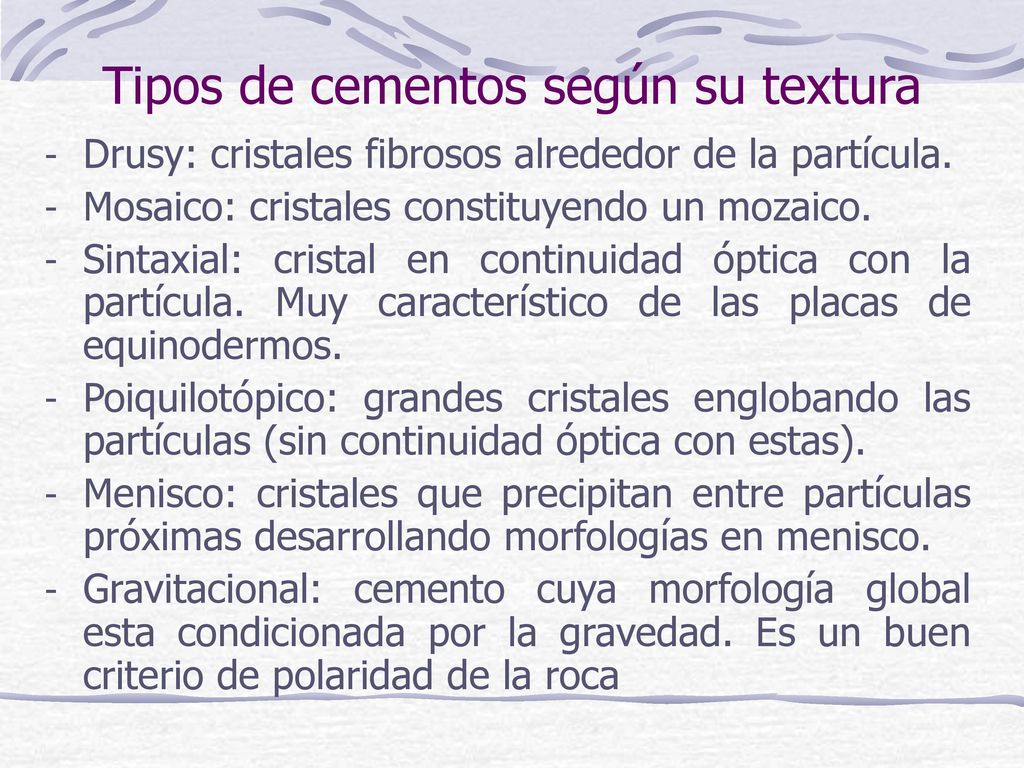 Tipos de cementos según su textura