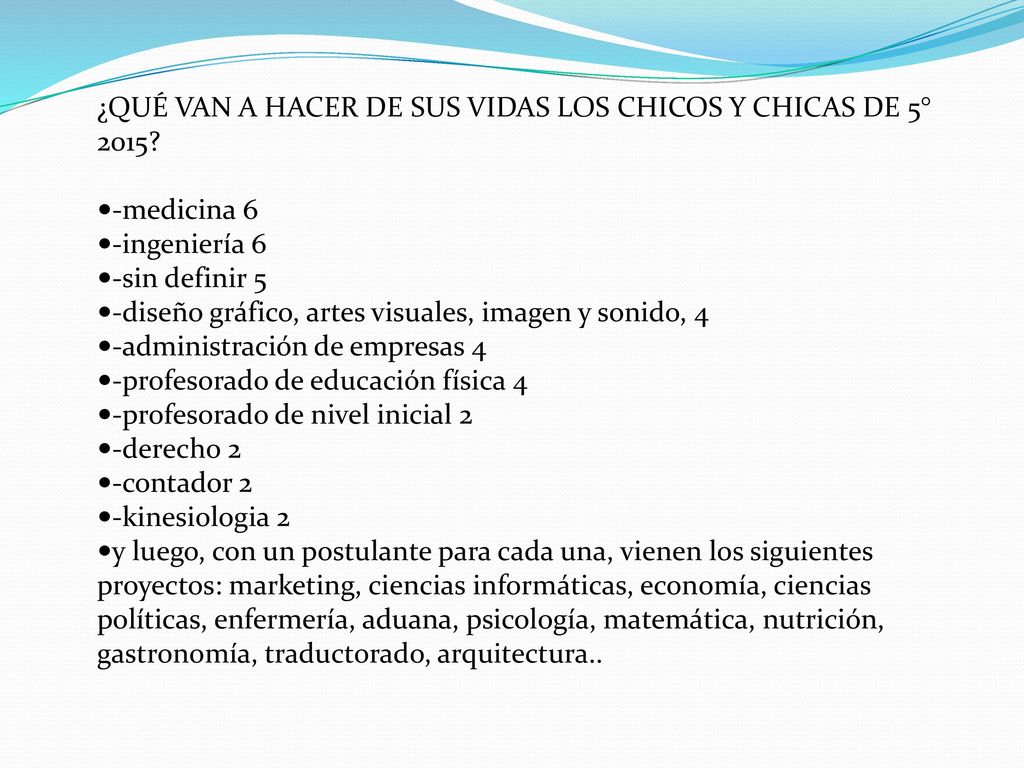 ¿QUÉ VAN A HACER DE SUS VIDAS LOS CHICOS Y CHICAS DE 5° 2015