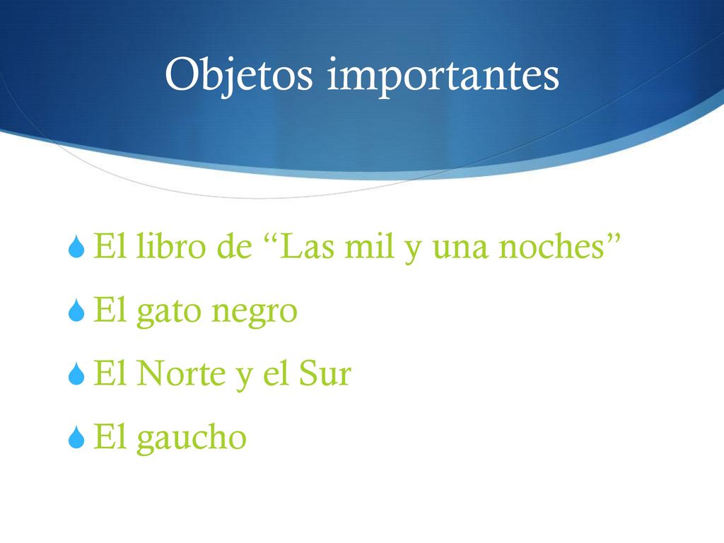 Objetos importantes El libro de Las mil y una noches El gato negro