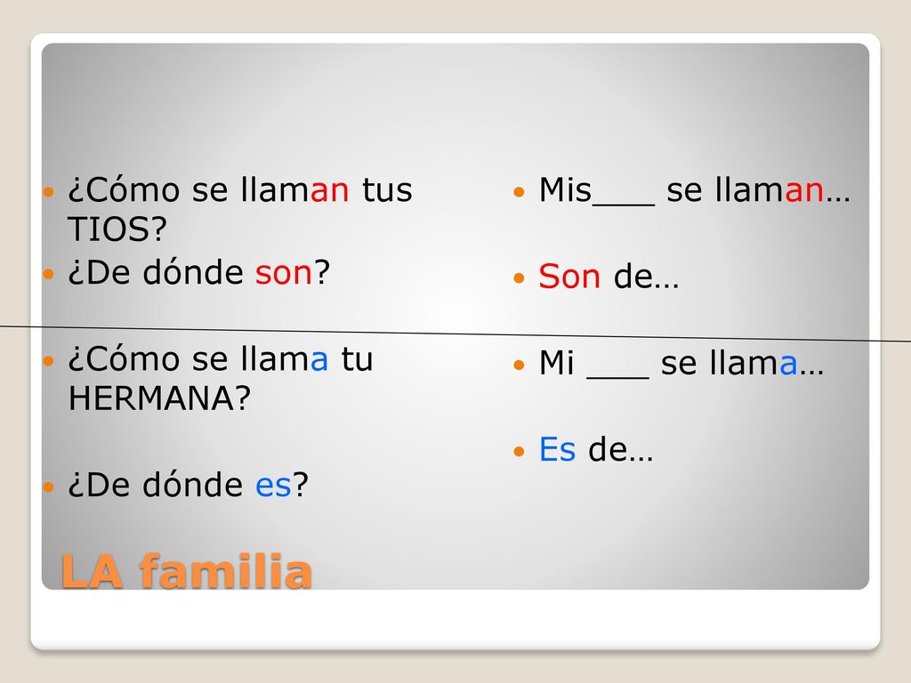 LA familia ¿Cómo se llaman tus TIOS ¿De dónde son