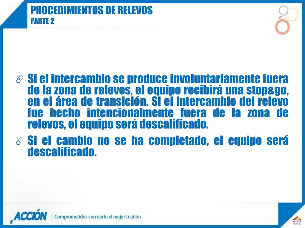 Si el cambio no se ha completado, el equipo será descalificado.