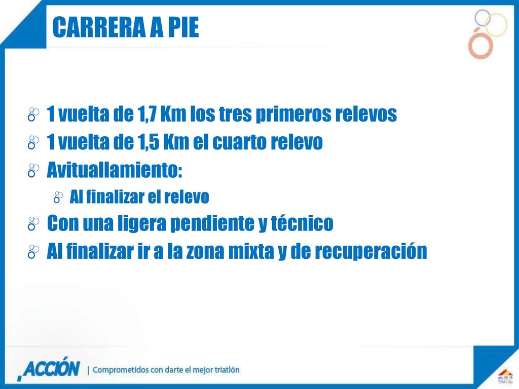 Carrera a pie 1 vuelta de 1,7 Km los tres primeros relevos
