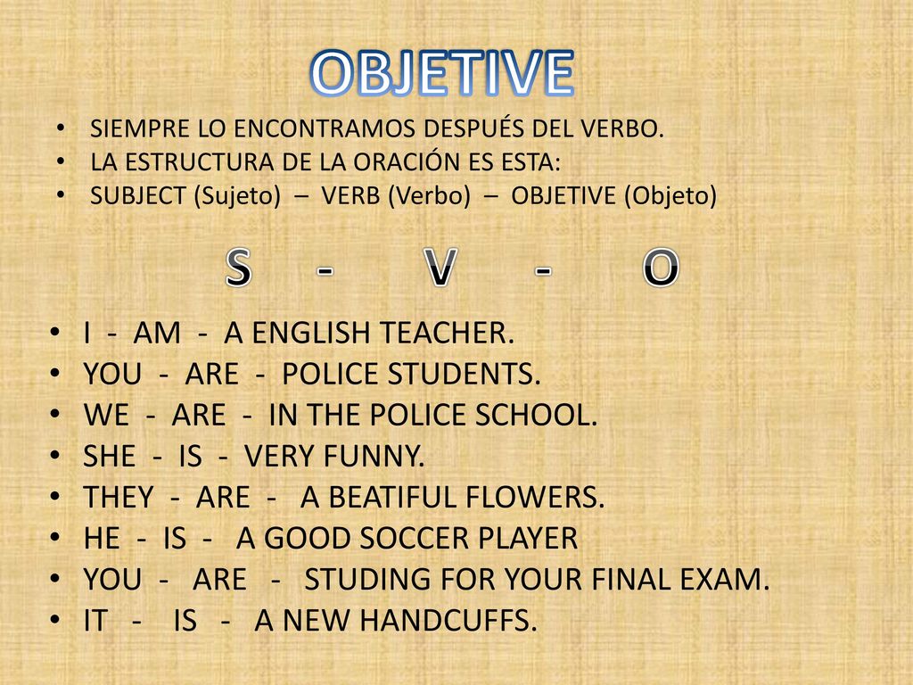 OBJETIVE S - V - O I - AM - A ENGLISH TEACHER.