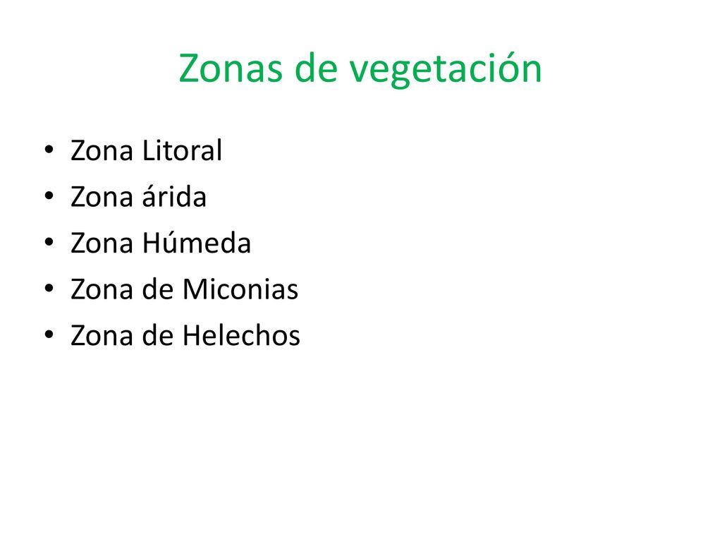 Zonas de vegetación Zona Litoral Zona árida Zona Húmeda