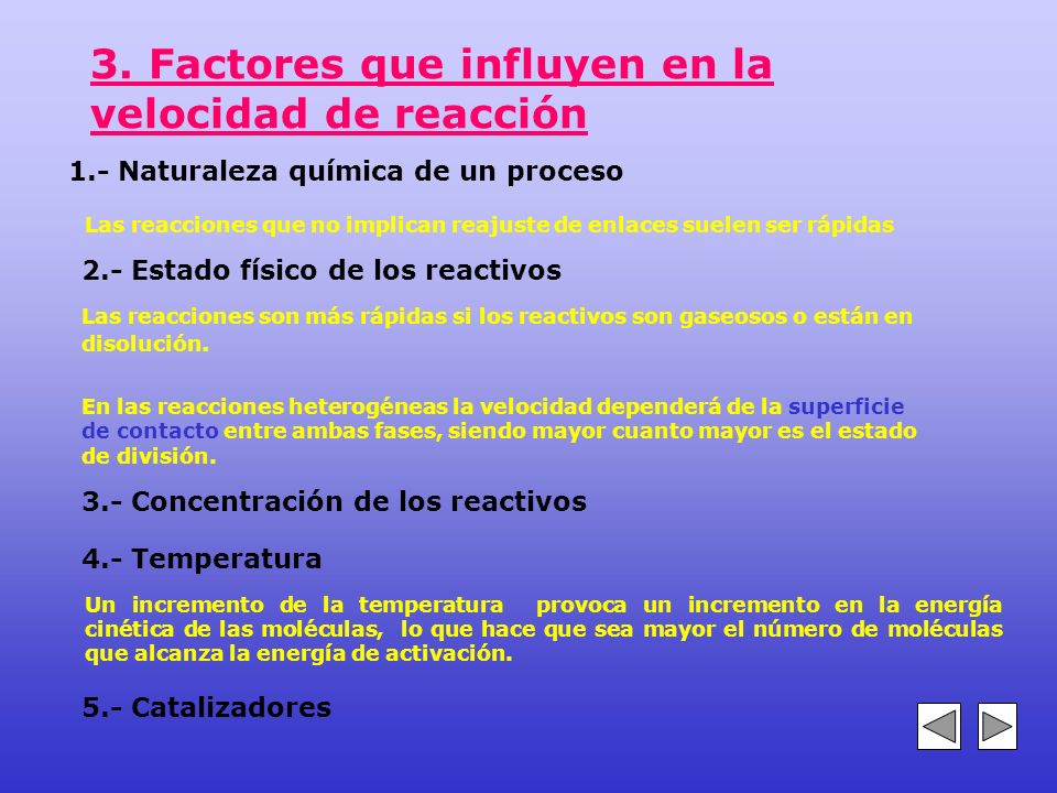 3. Factores que influyen en la velocidad de reacción