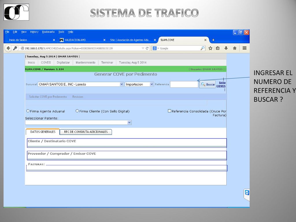 SISTEMA DE TRAFICO INGRESAR EL NUMERO DE REFERENCIA Y BUSCAR