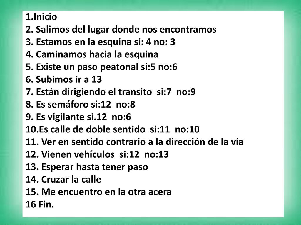 1. Inicio 2. Salimos del lugar donde nos encontramos 3