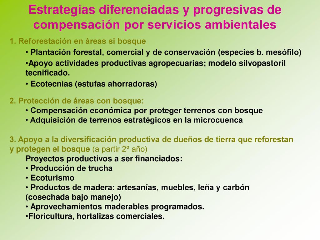 Estrategias diferenciadas y progresivas de compensación por servicios ambientales