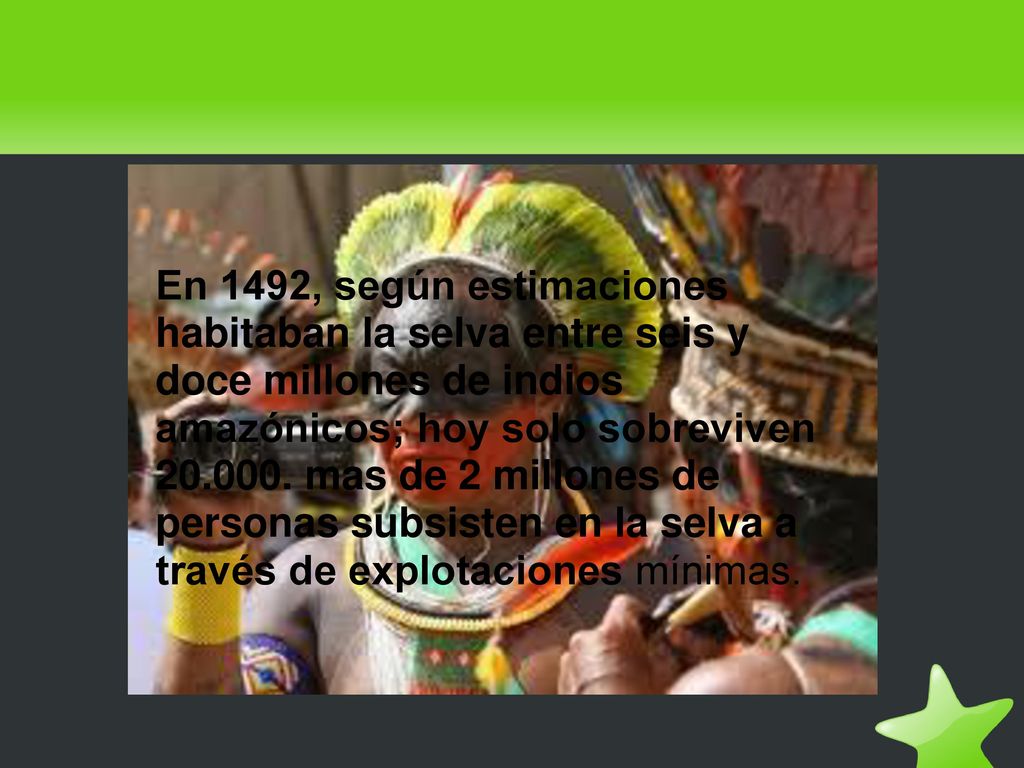 En 1492, según estimaciones habitaban la selva entre seis y doce millones de indios amazónicos; hoy solo sobreviven