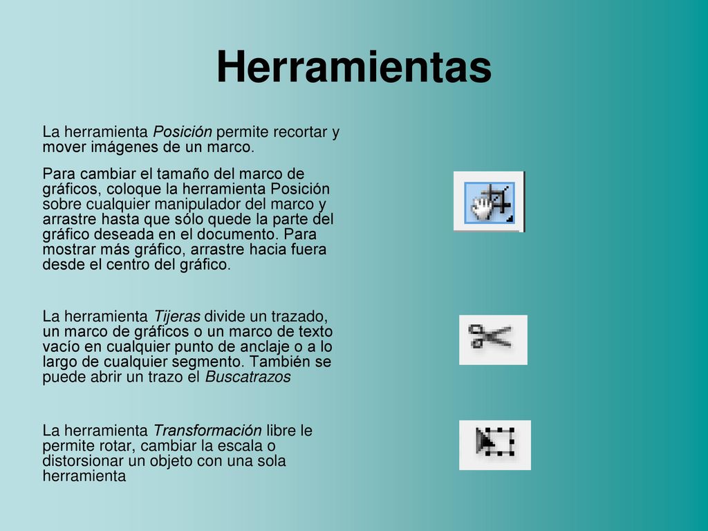 Herramientas La herramienta Posición permite recortar y mover imágenes de un marco.