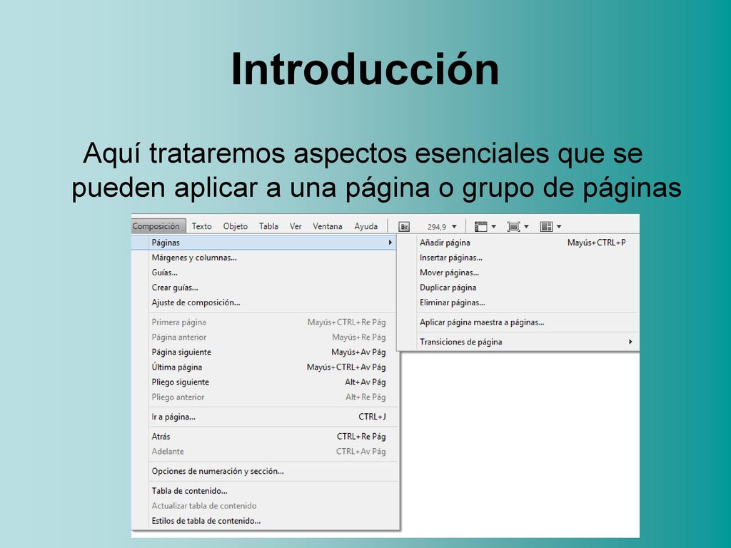 Introducción Aquí trataremos aspectos esenciales que se pueden aplicar a una página o grupo de páginas.