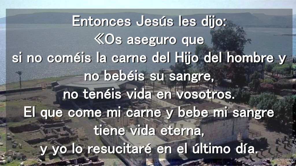 Entonces Jesús les dijo: «Os aseguro que si no coméis la carne del Hijo del hombre y no bebéis su sangre, no tenéis vida en vosotros.