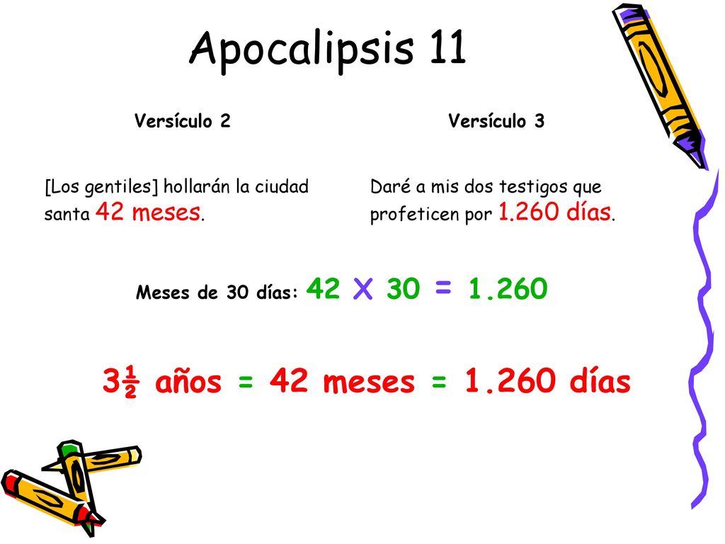Apocalipsis 11 3½ años = 42 meses = días Versículo 2
