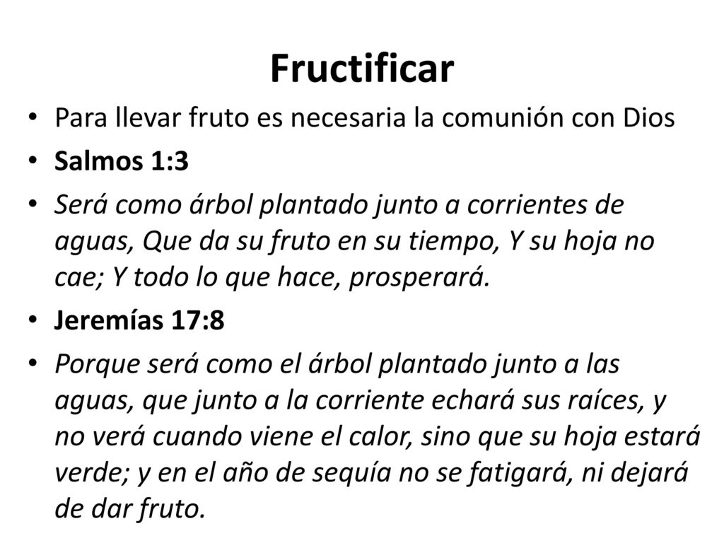 Fructificar Para llevar fruto es necesaria la comunión con Dios