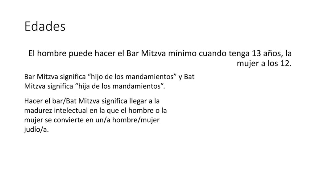 Edades El hombre puede hacer el Bar Mitzva mínimo cuando tenga 13 años, la mujer a los 12.