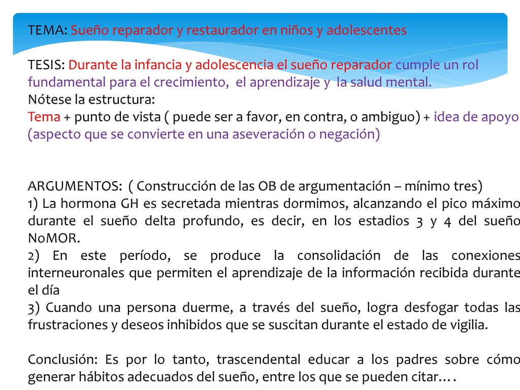 TEMA: Sueño reparador y restaurador en niños y adolescentes