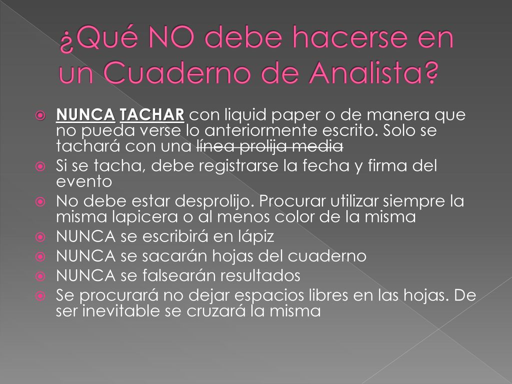 ¿Qué NO debe hacerse en un Cuaderno de Analista
